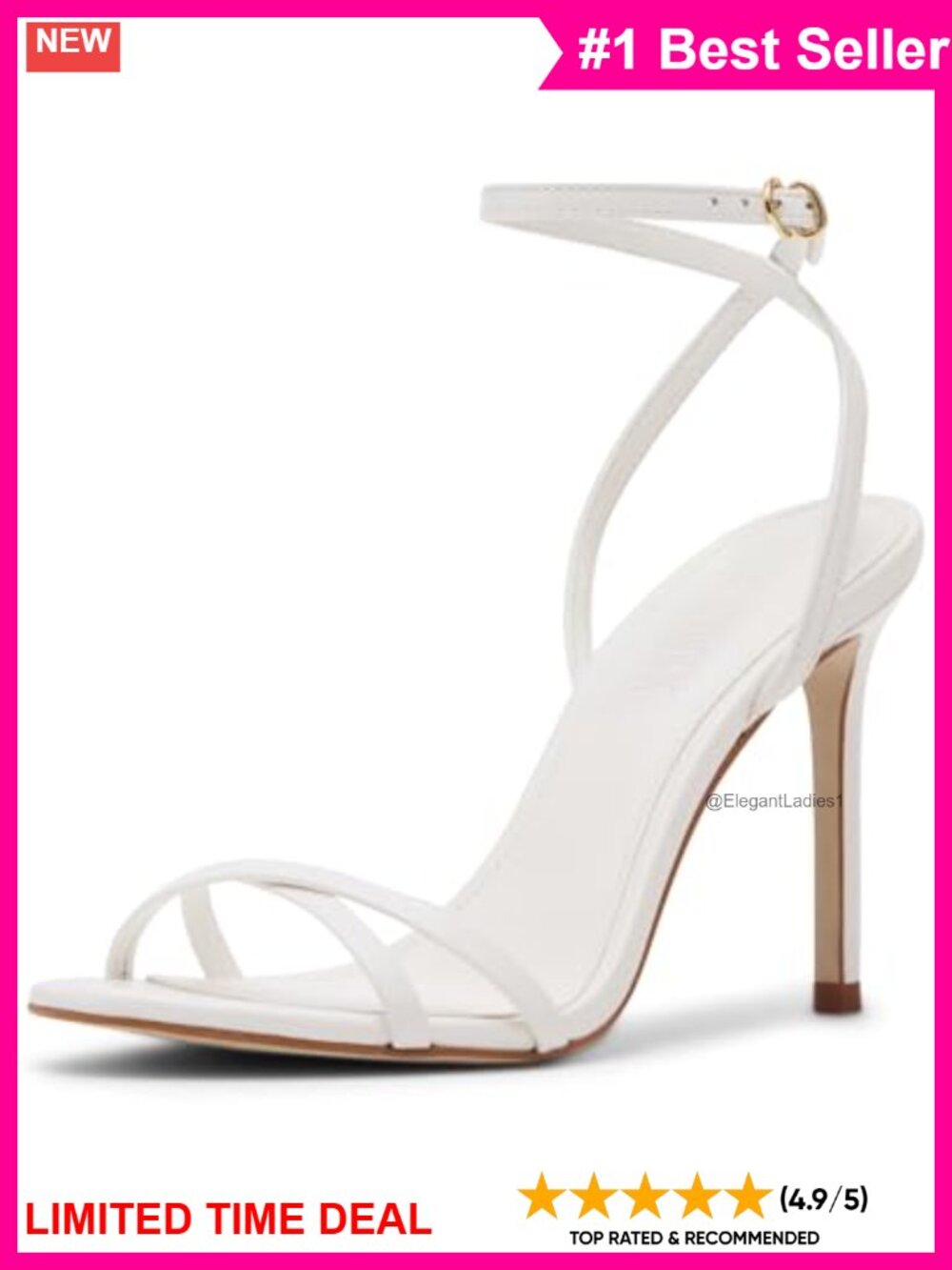 Pointed Toe Stiletto Heel Sandals White Leather Ankle Strap Formal